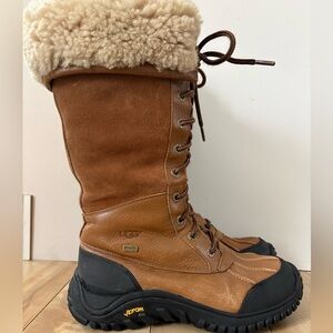 UGG Tan Leather Lace-Up Boots with Shearling